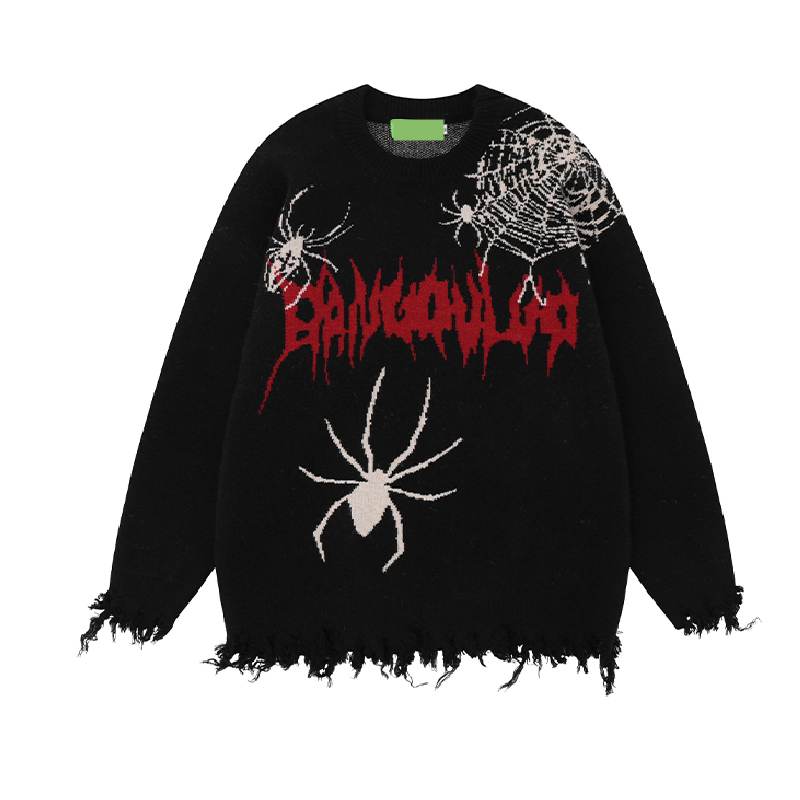 Hip Hop Spider Destruction Design Knitted Sweater