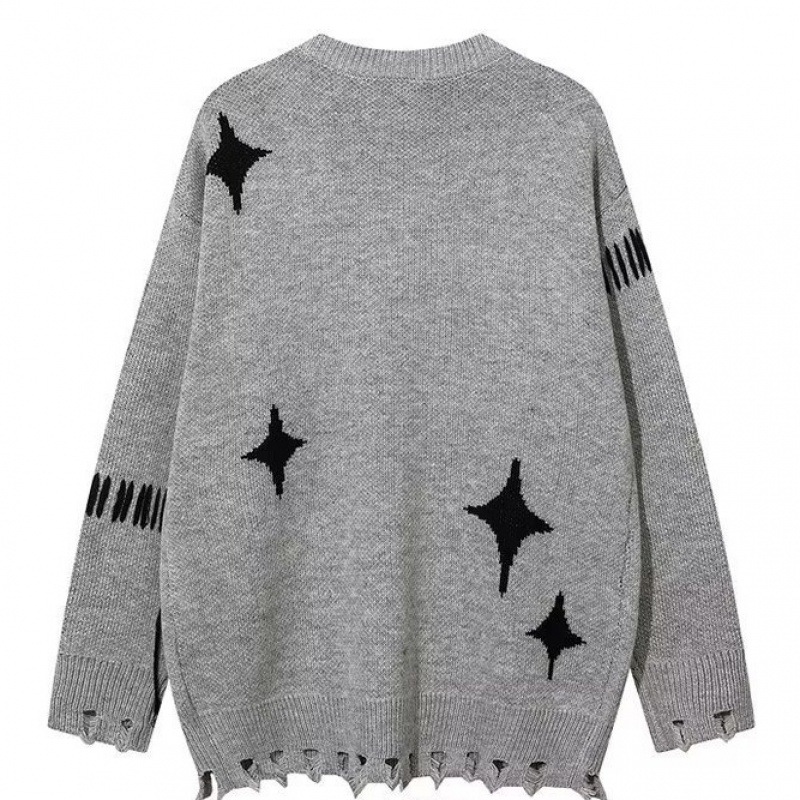 Distressed Sweater With Spider Pattern Design