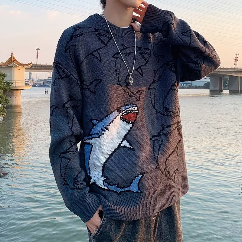 Shark Crew Neck Loose Sweater