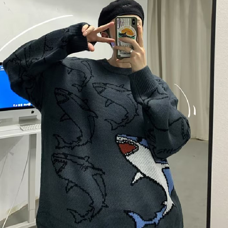 Shark Crew Neck Loose Sweater