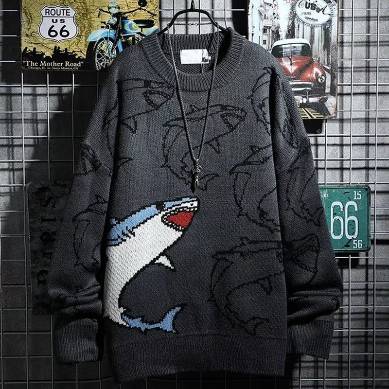 Shark Crew Neck Loose Sweater