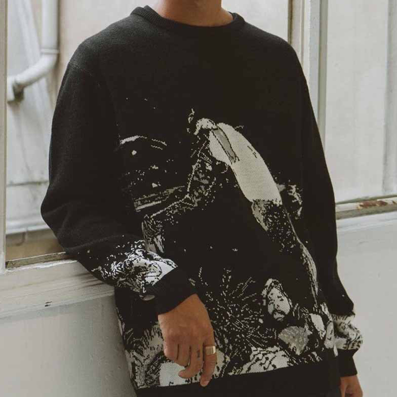 Black Gothic Y2Kk Crew Neck Sweater