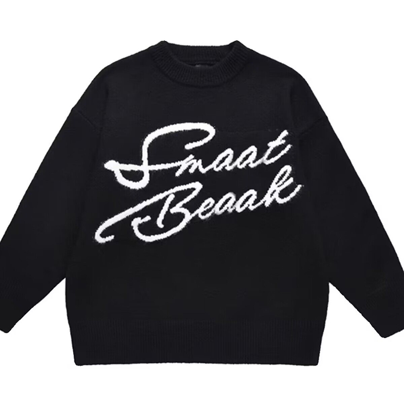 Retro Couple Plush Letter Crew Neck Sweater