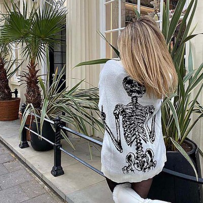 Unisex Retro Y2K Street Skull Casual Knitted Sweater