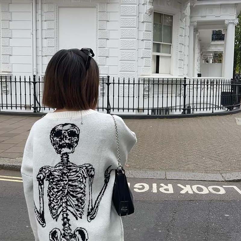 Unisex Retro Y2K Street Skull Casual Knitted Sweater