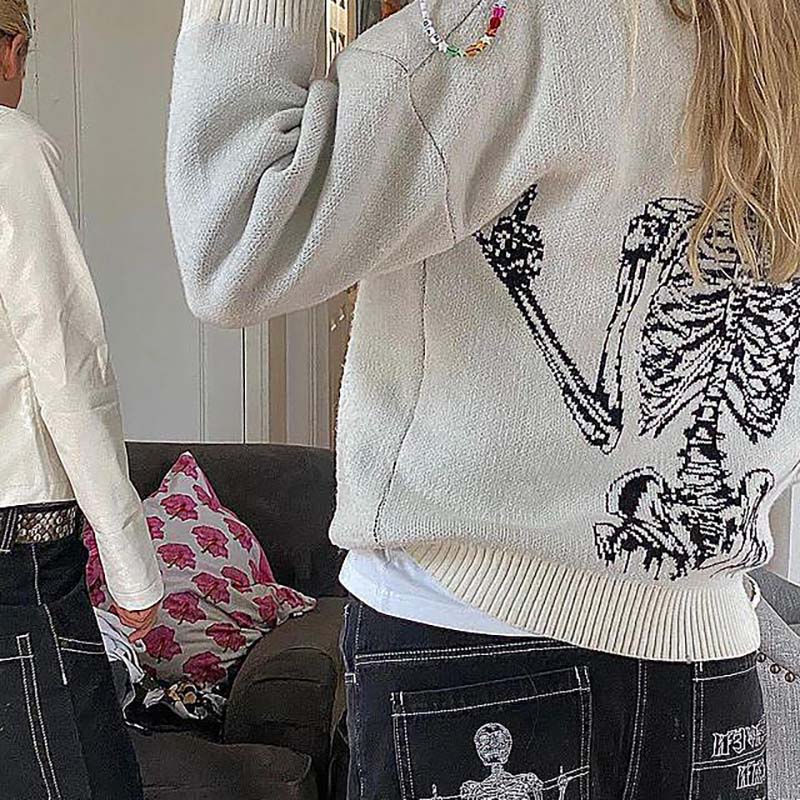 Unisex Retro Y2K Street Skull Casual Knitted Sweater