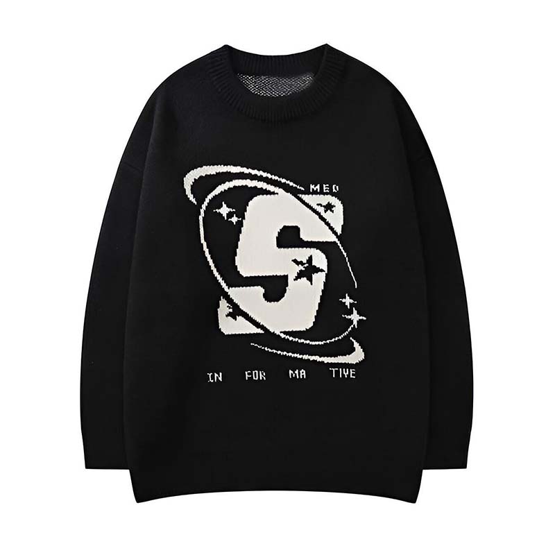 Retro Letter Crew Neck Pullover Sweater