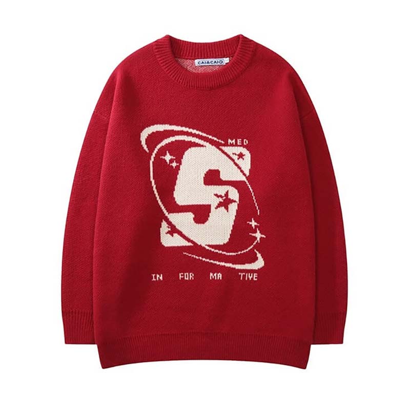 Retro Letter Crew Neck Pullover Sweater