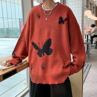 Dark Design Holed Butterfly Jacquard Knitted Sweater