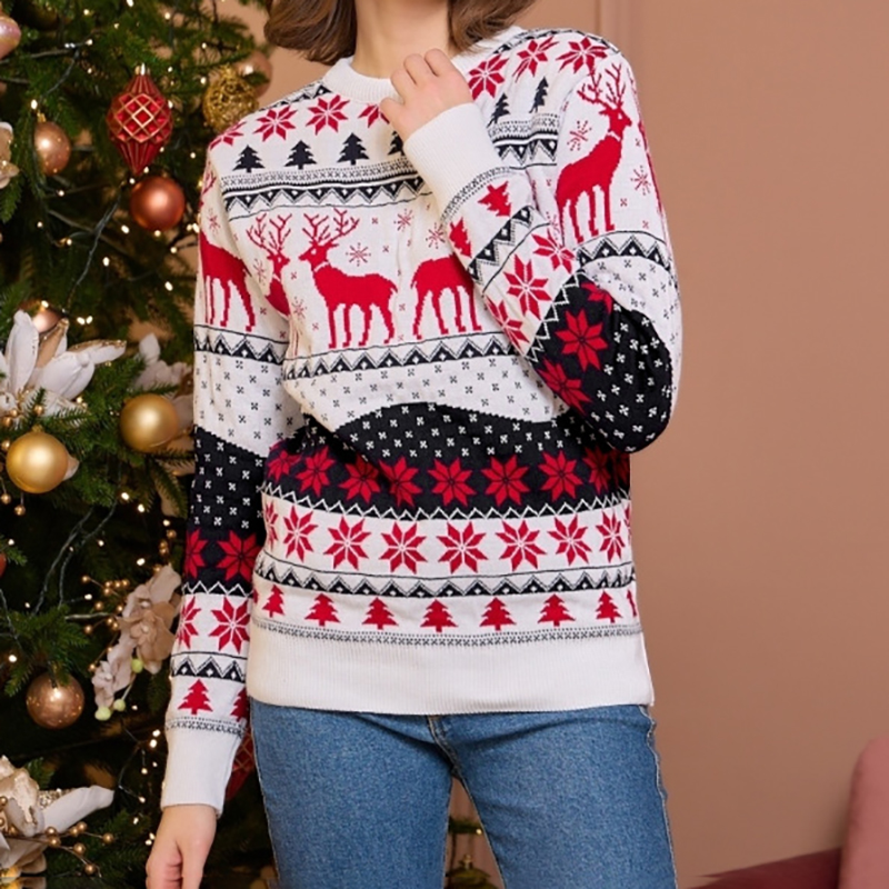 Christmas Couple Elk Jacquard Long Sleeve Sweater