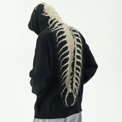 Skeleton Print Hooded Casual Sweater