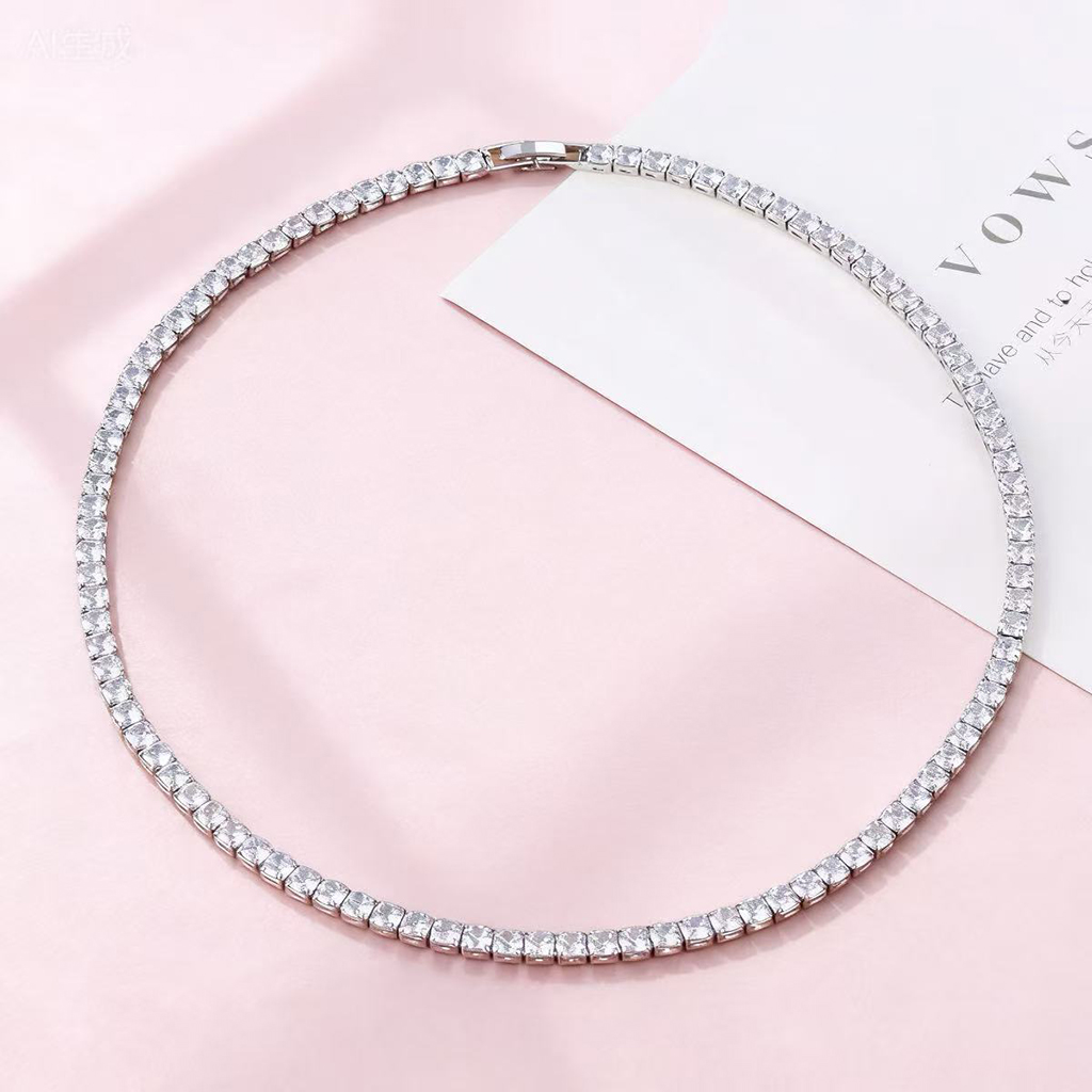 Iced 3mm Crystal Tennis Chain in White Gold Iced 3mm Crystal Tennis Chain in White Gold