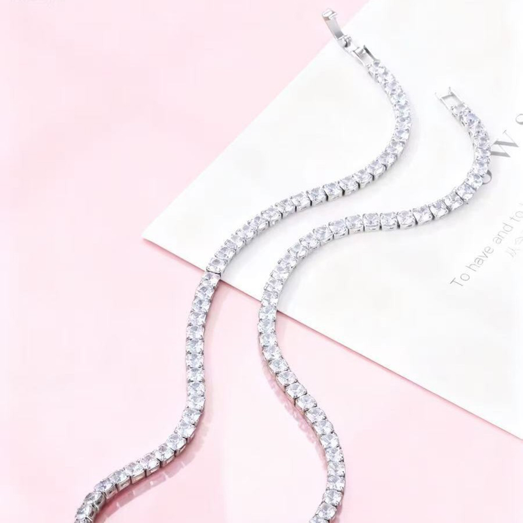 Iced 3mm Crystal Tennis Chain in White Gold Iced 3mm Crystal Tennis Chain in White Gold