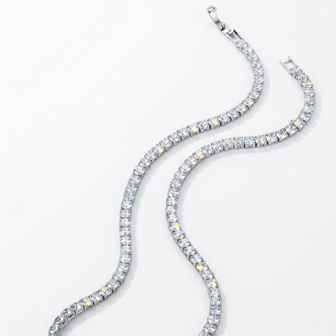  Iced 3mm Crystal Tennis Chain in White Gold