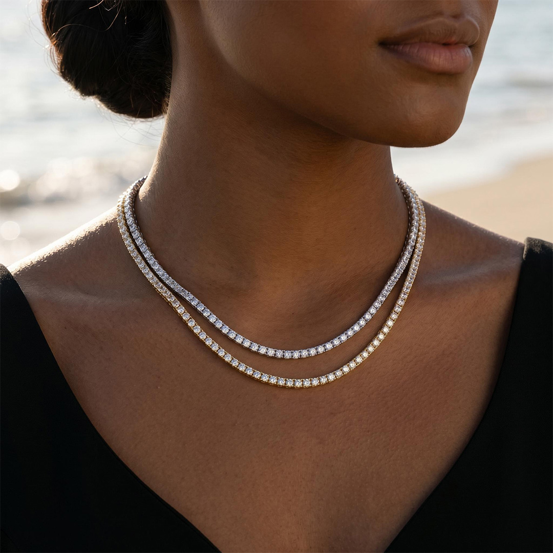 Iced 3mm Crystal Tennis Chain in White Gold