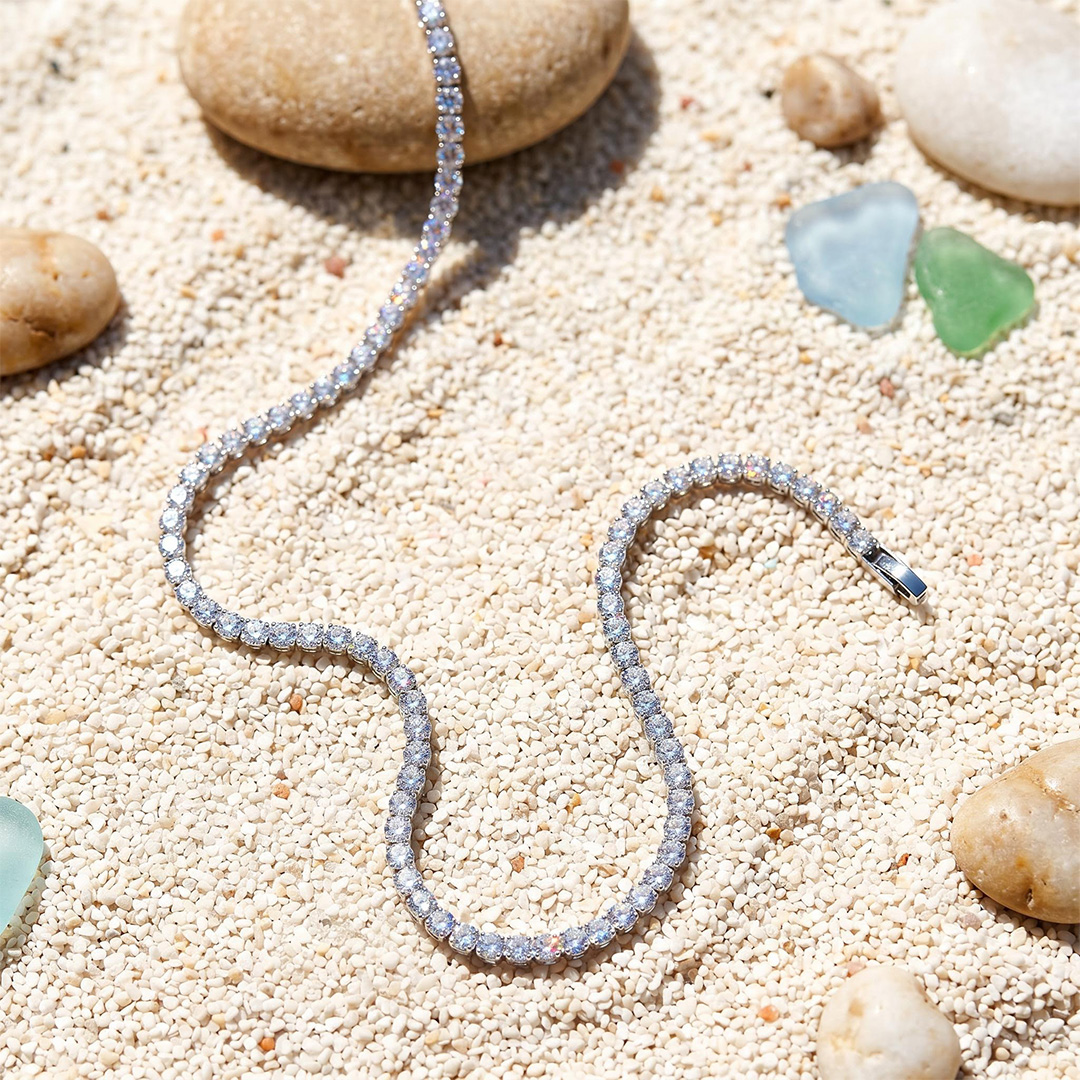  Iced 3mm Crystal Tennis Chain in White Gold