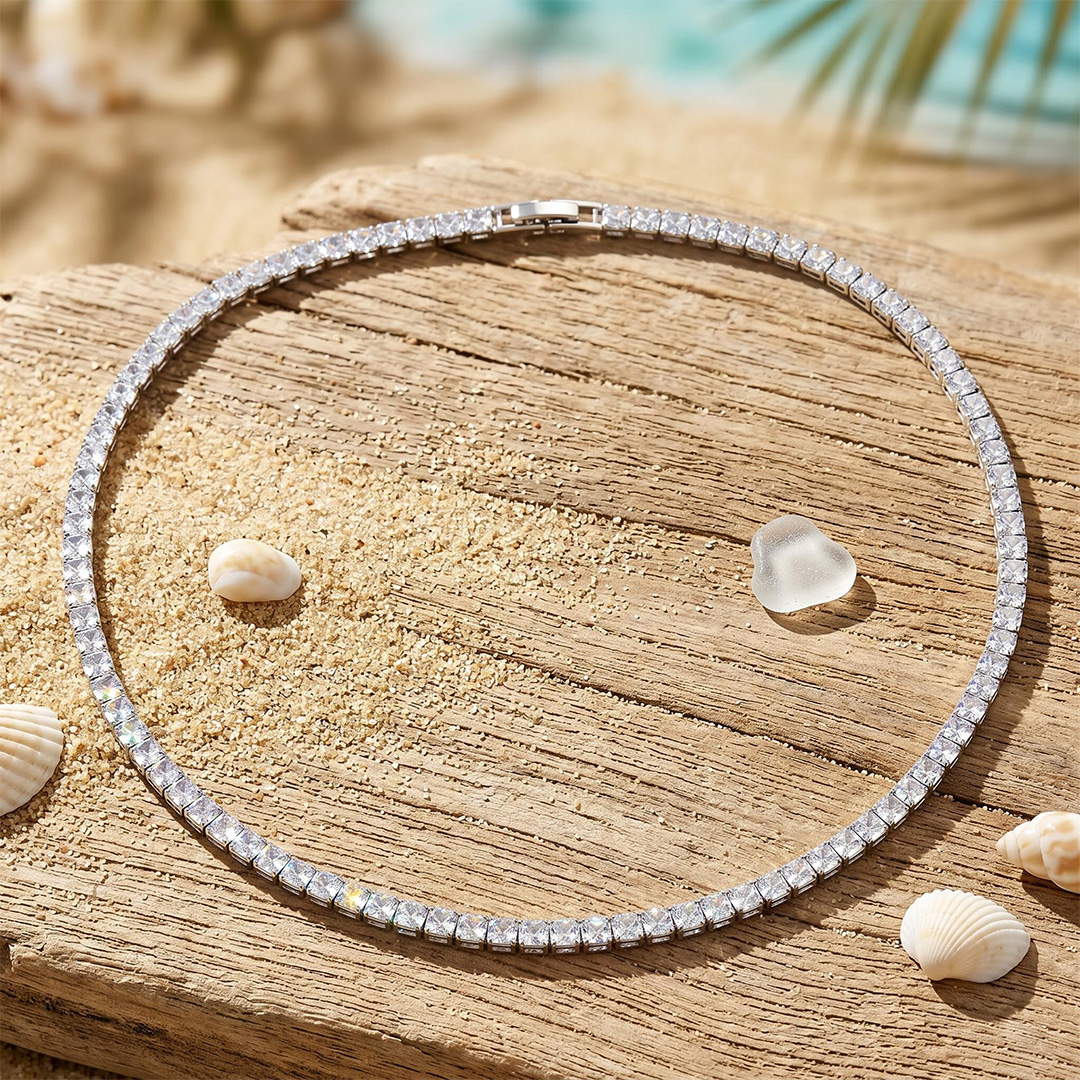  Iced 3mm Crystal Tennis Chain in White Gold