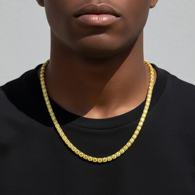 5mm Fancy Yellow Stones Tennis Chain in Gold