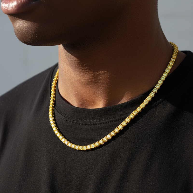 5mm Fancy Yellow Stones Tennis Chain in Gold