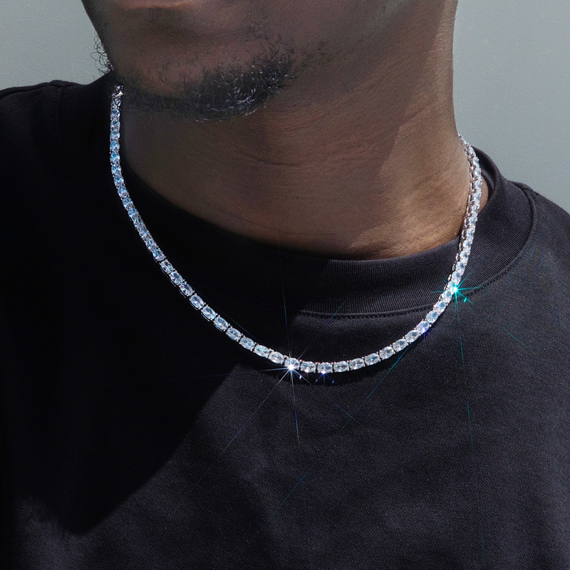 4mm Oval Tennis Chain in White Gold