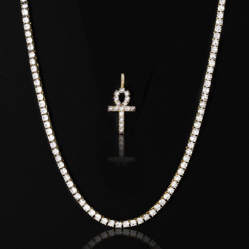 5mm Tennis Chain + Ankh Pendant Set in Gold