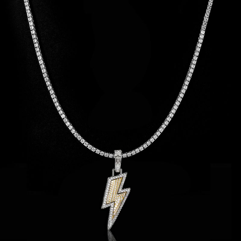 3mm Tennis Chain + Lightning Bolt Pendant Set in White Gold