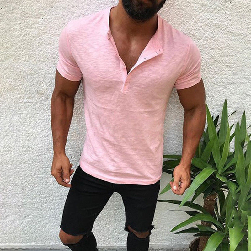 Men's Button Down Solid Color T-Shirt