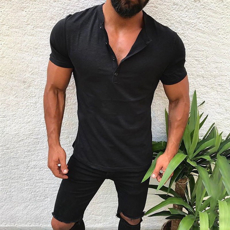 Men's Button Down Solid Color T-Shirt
