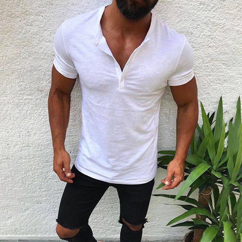 Men's Button Down Solid Color T-Shirt