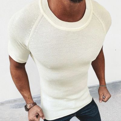Solid Color Slim Fit Short Sleeve Pullover Knit T-Shirt