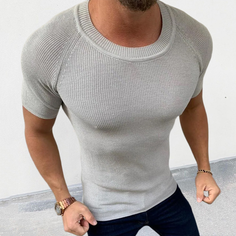 Solid Color Slim Fit Short Sleeve Pullover Knit T-Shirt