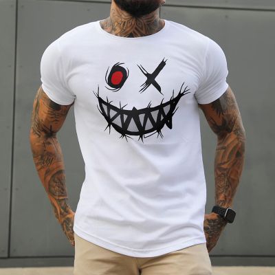 Men's Round Neck Short Sleeve Smile Print T-Shirt