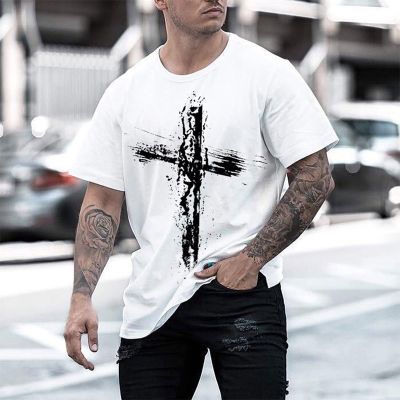 Men's Cross Print Short Sleeve Casual T-Shirt