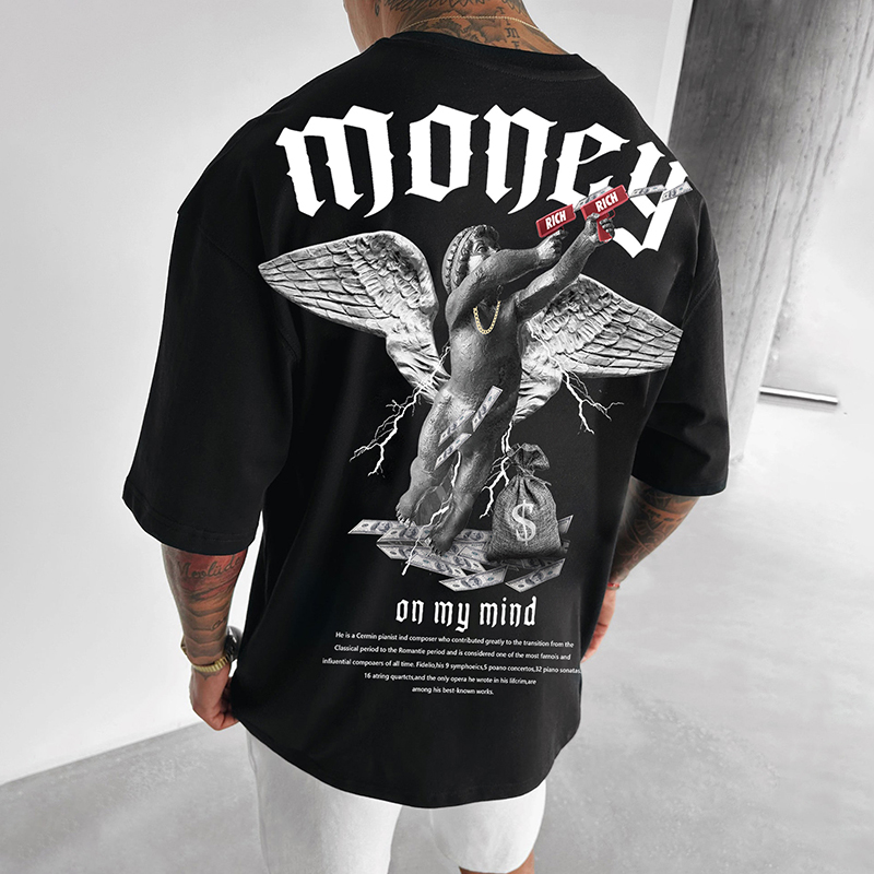 Money Angel Print Short Sleeve Crew T-Shirt