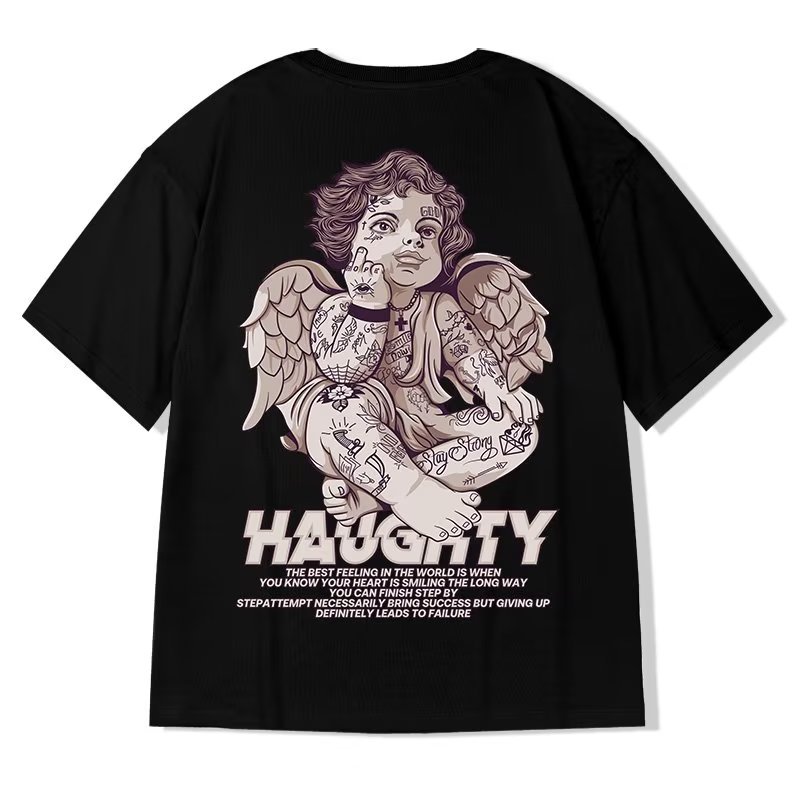 Tattoo Angel Print Half Sleeve T-Shirt