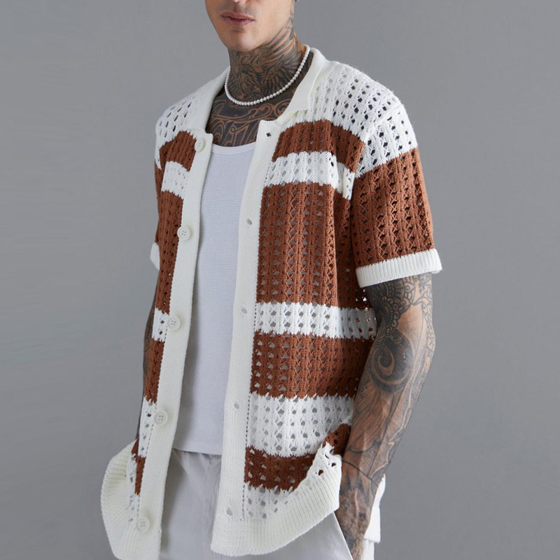 Hollow Knit Short Sleeve Cardigan T-Shirt