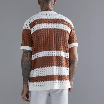 Hollow Knit Short Sleeve Cardigan T-Shirt