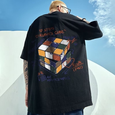 Rubik's Cube Print Round Neck T-Shirt