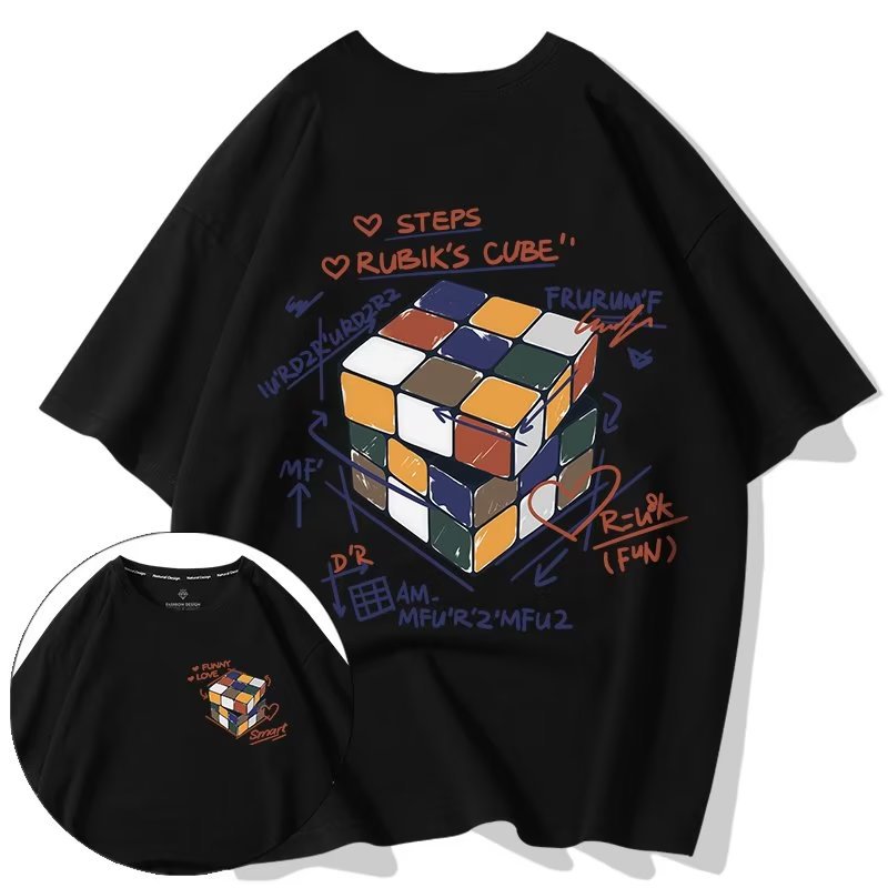 Rubik's Cube Print Round Neck T-Shirt