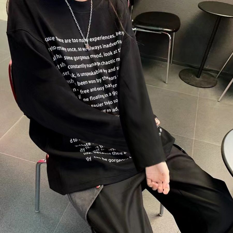 Retro Lettering Long Sleeve Bottoming T-Shirt Retro Lettering Long Sleeve Bottoming T-Shirt