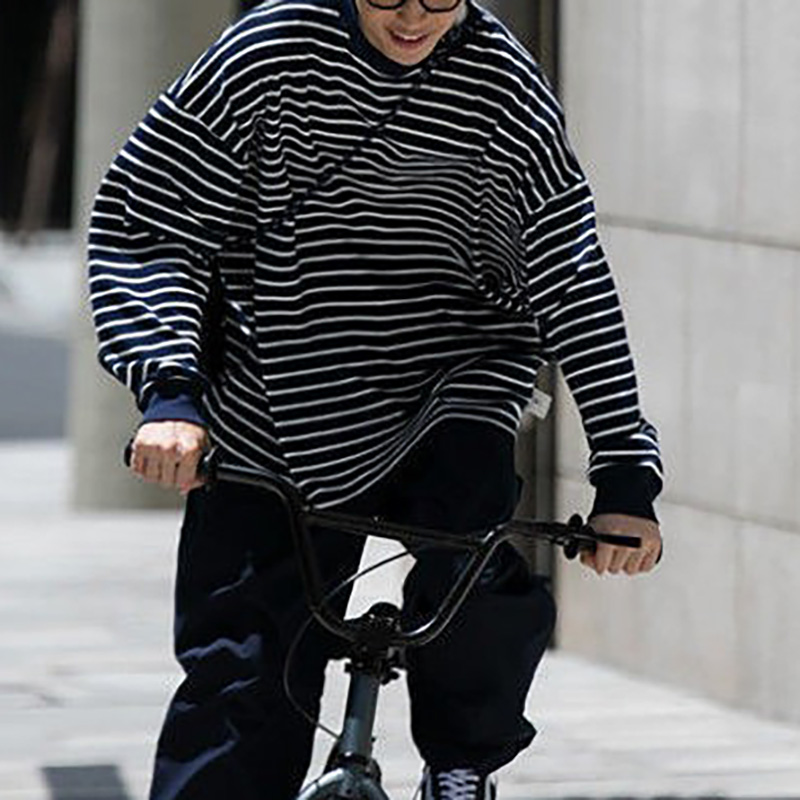 Retro Striped Round Neck Long Sleeve Couple T-Shirt