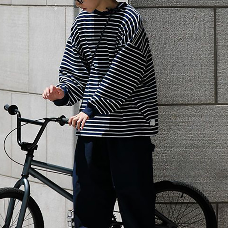 Retro Striped Round Neck Long Sleeve Couple T-Shirt