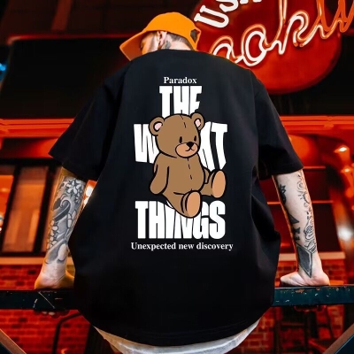 Bear Letter Print Bottoming T-Shirt