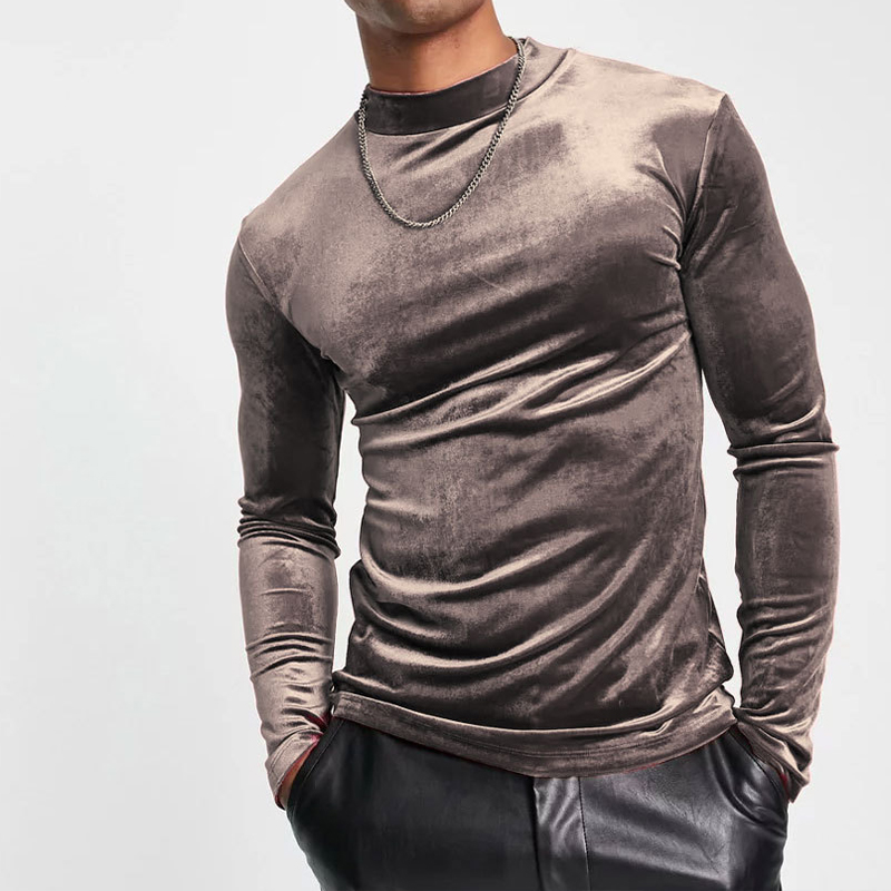 Gold Velvet Turtleneck Long Sleeve T-Shirt Gold Velvet Turtleneck Long Sleeve T-Shirt