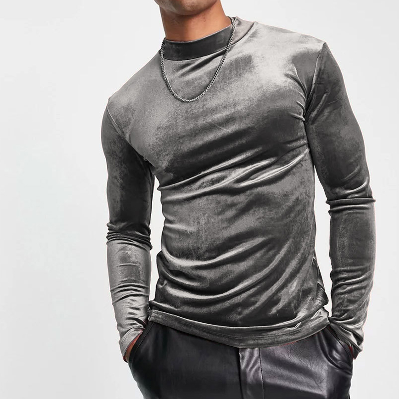 Gold Velvet Turtleneck Long Sleeve T-Shirt Gold Velvet Turtleneck Long Sleeve T-Shirt