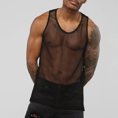 Knitted Mesh Vest With Cut Out Detail