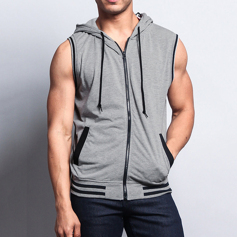 Men's Fitness Zipper Sleeveless Slim Fit Hooded Tank Top