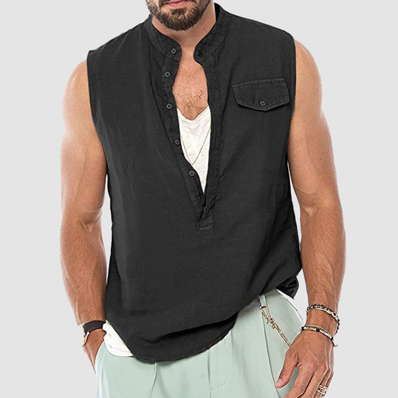 New Henley Collar Loose Solid Color Vest