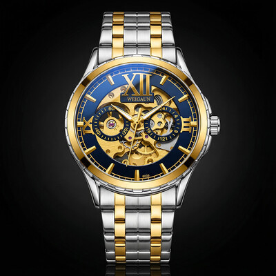 Skeleton Luminous Automatic Mechanical Men's Watch with Steel Strap