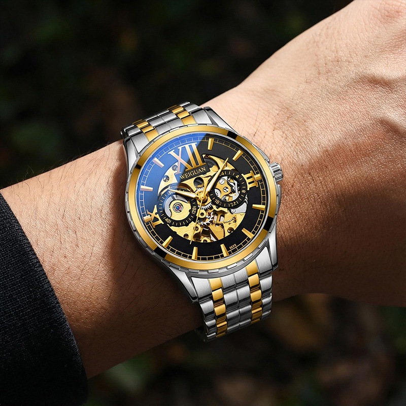 Skeleton Luminous Automatic Mechanical Men's Watch with Steel Strap Skeleton Luminous Automatic Mechanical Men's Watch with Steel Strap